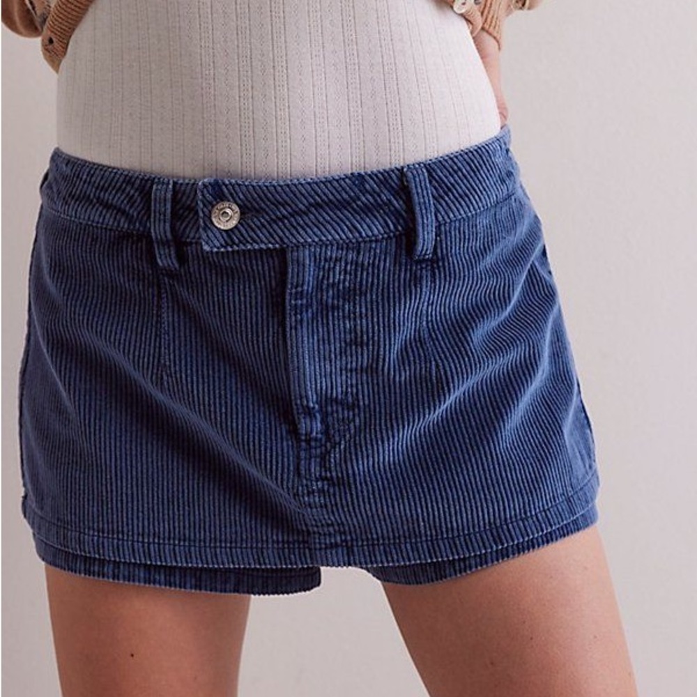FREE PEOPLE: We The Free Dark Blue Corduroy Jean Skort